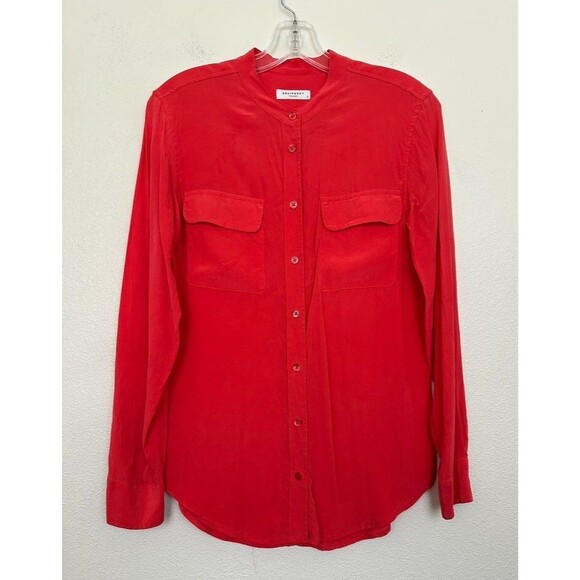 Equipment Femme Silk Collarless Button Down Shirt Coral Pink Work Women's Small - Picture 1 of 7